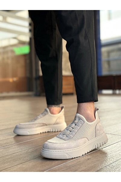 BOA Ba0911 Special Knitted Knitwear Leather Powder Detailed Beige Casual Sports Shoes