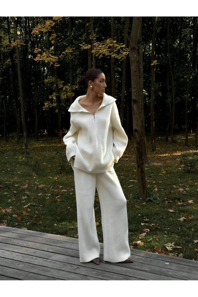 banessa Women's Knitwear Set Turn-Down Collar Sweater and Pants