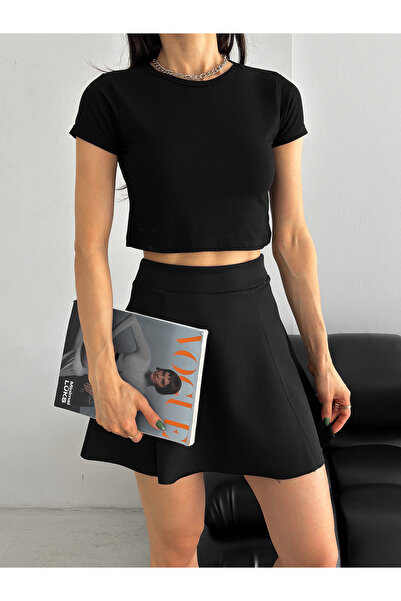 Vionne المرأة المحاصيل قصيرة الأكمام طاقم الرقبة بادي