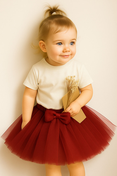MadyaButik Fusta tutu căptușită pentru fetiță, cu cataramă în față și talie elastică