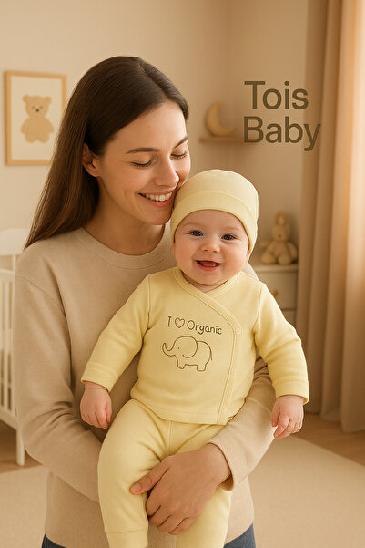 Tois Baby طقم أطفال عضوي من المستشفى لعمر 0-3 أشهر باللون الأصفر
