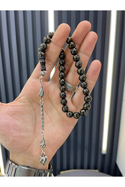 AHMET SİLVER Pirinç İşlemeli Oltu Taşı Tesbih