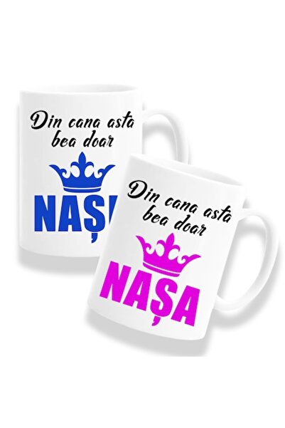 OEM Set 2 căni personalizate pentru nași cu mesajul: „Doar nașul/nașa bea din...
