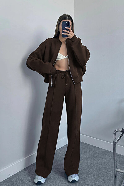 YAKAMEL KADIN 3 İPLİK BOMBER CEKET EŞOFMAN TAKIMI