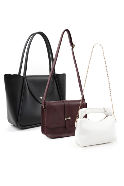 SHAKA طقم حقائب يد وكتف من الجلد الصناعي باللون الأسود/الأحمر الداكن/الأبيض م...