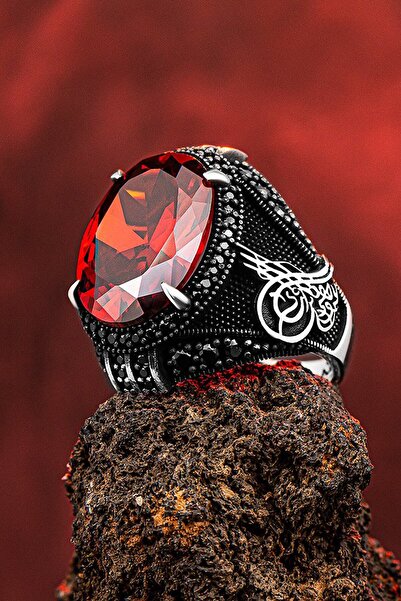 Moda Gümüş 925 Ayar Gümüş Zirkon Taşlı Osmanlı Tuğralı Erkek Gümüş Yüzük