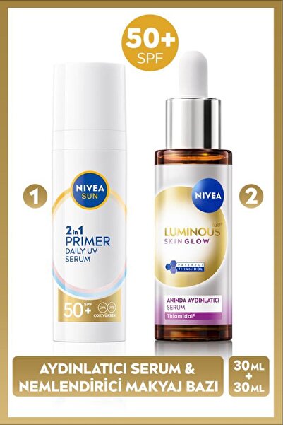 NIVEA SUN SPF50 Primer Nemlendirici Makyaj Bazı 30ml ve Luminous630 Skin Glow...
