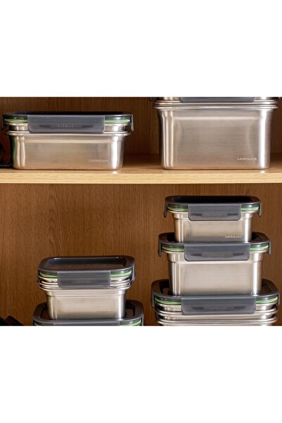 locknlock Stainless Steel Food Container w/ Divider 1L – Four-Side Locking Lid, Oven & Freezer Safe