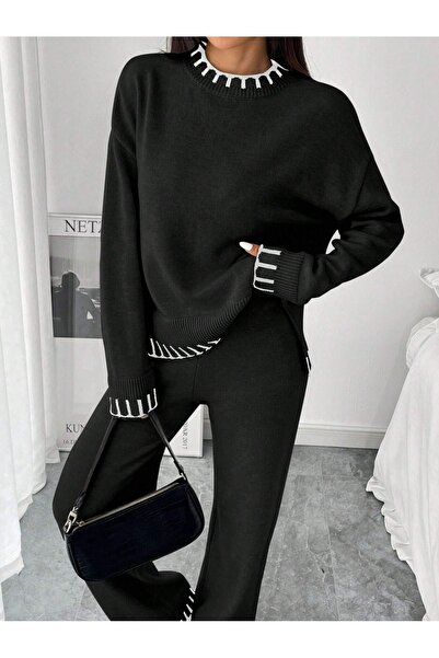 orjinal blue b Women's Knitwear Suit Crew Neck Sweater and Trousers