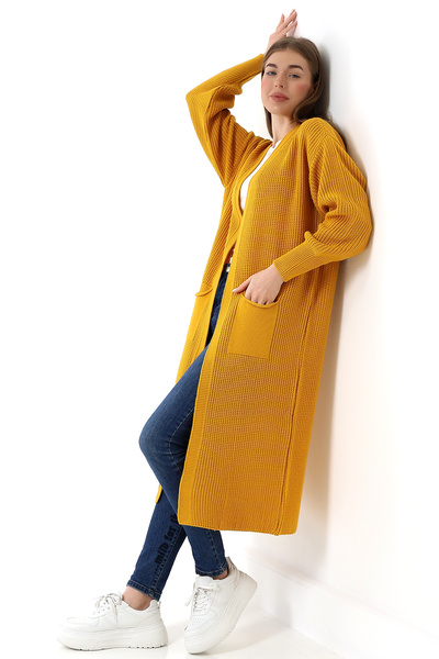 Marvine Women's Long Pocket Oversize Model Knitwear Cardigan