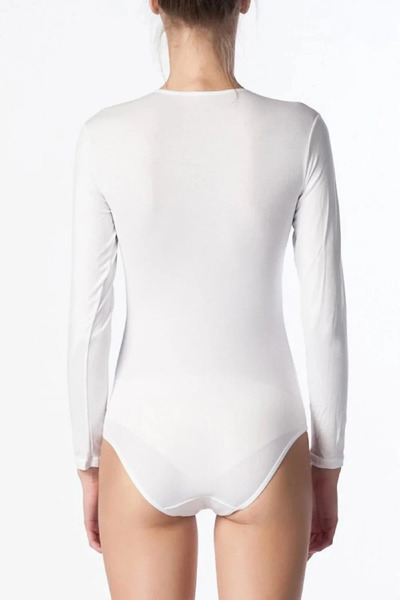 NBB 3 τεμάχια, μακρυμάνικο, λαιμόκοψη, κορμάκι με κουμπωτά στο κάτω μέρος, 95% βαμβάκι & 5% λύκρα, λευκό