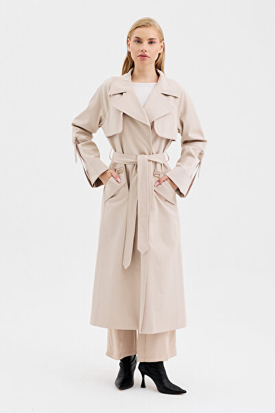 DOLCEBELLA KADIN REGLAN KOL KOL PITI DETAYLI BEJ TRENÇKOT