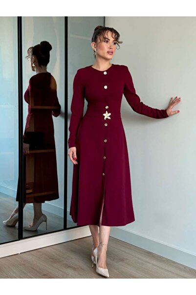 ROUPAS COLLECTİON Boydan Düğmeli Tokalı Elbise