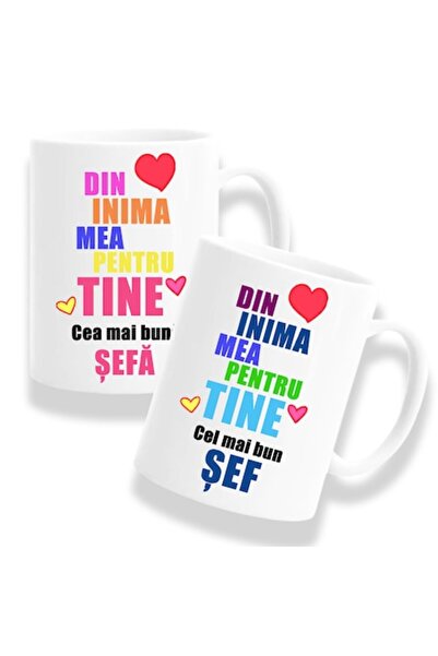 OEM Set 2 căni personalizate pentru Șefi cu mesajul: „Din inimă pentru tine, ...