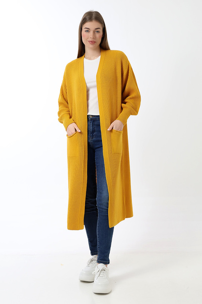 Marvine Women's Long Pocket Oversize Model Knitwear Cardigan