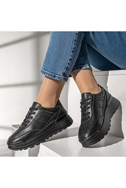 Modlet.ro Pantofi sport damă din piele neagră cu talpă groasă MOD12975