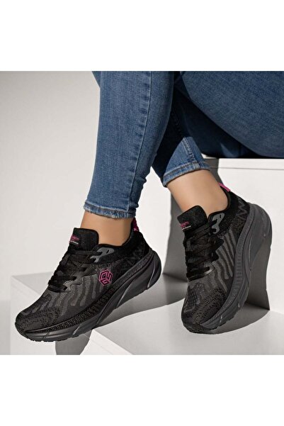Modlet.ro Teniși negri cu șireturi pentru femei, cu talpă groasă, MOD13457