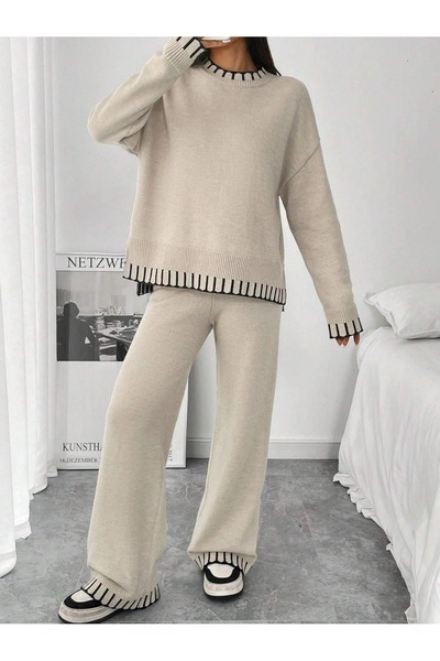 orjinal blue b Women's Knitwear Suit Crew Neck Sweater and Trousers