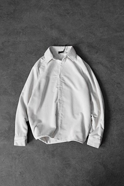 Slatra Чоловіча біла сорочка з оксамитової тканини оверсайз