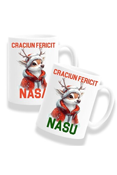 OEM Set 2 căni personalizate Nasi părinți cu mesajul: „Crăciun fericit naș/na...