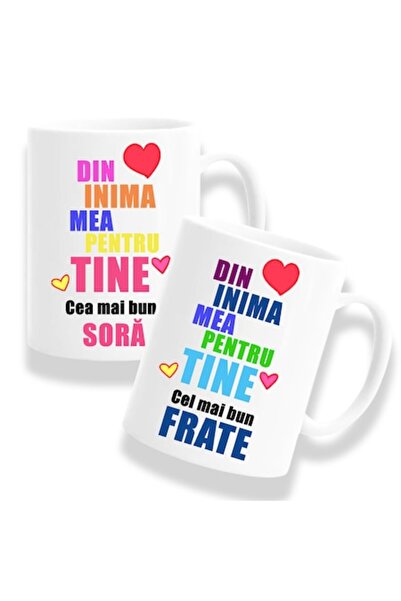 OEM Set 2 căni personalizate pentru frați și surori cu mesajul: „Din inimă pe...