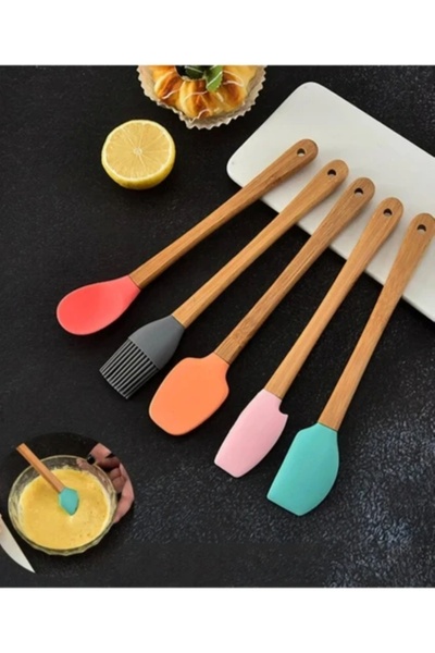 VESTA Concept 5 Piece Silicone Kitchen Utensils Set with Natural Bamboo Handle