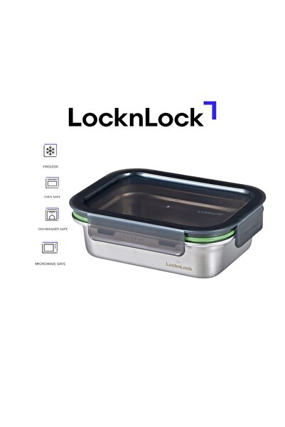 locknlock Stainless Steel Rectangular Container 600ml – Four-Side Locking Lid, Oven & Freezer Safe