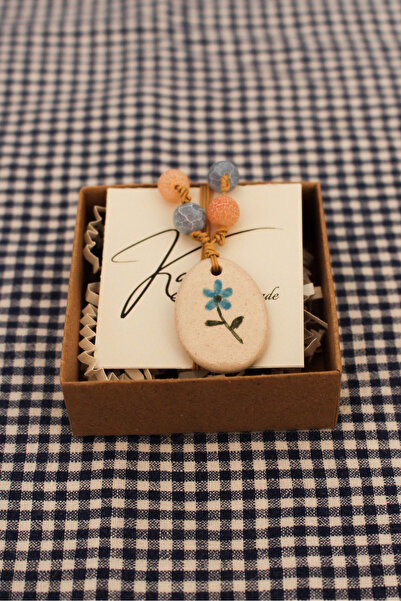 Kaljic Art Studio Mavi Papatya Desenli Çiçekli Doğal Taş Kolye