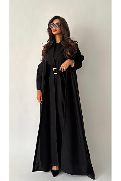 outline Black summer abaya with two connected pieces