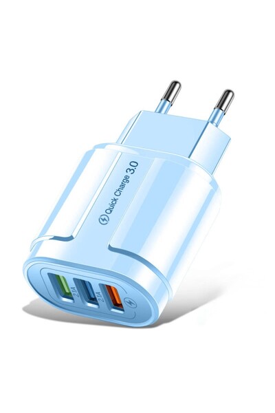Flippy Fast Charger QC3.0, 3 USB Ports, 2.1A, 18W, ABS, Overheat Protection, Macarons Range, Blue
