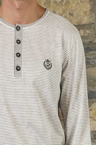 Cossy By Aqua 26162 Ανδρικό σετ πιτζάμες με μακρυμάνικο κουμπωτό λαιμόκοψη-ριγέ