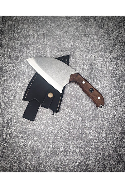 Craftique Yatağan %100 El Yapımı Dövme Çelik Özel Deri Kılıflı Mutfak Outdoor Mini Almazan Serisi Şef Satırı