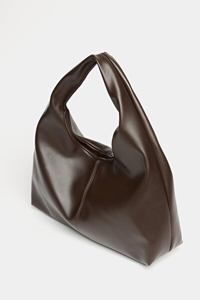 Madamra Кафява PU кожена дамска чанта за пазаруване – мека форма, винтидж модел