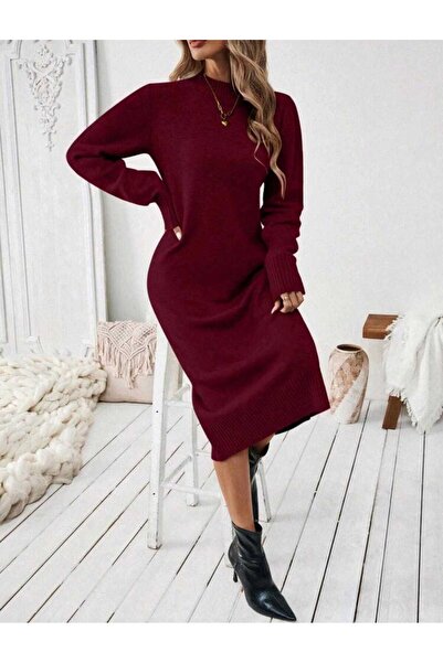 Bracha Pletené šaty s polovičním rolákem, pohodlný střih, dlouhý rukáv, midi délka