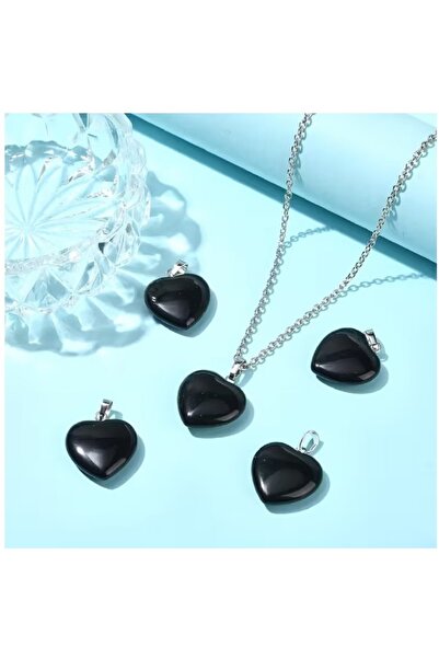 ( 5 X ADET ) 1 SET BLACK HEART DOĞAL TAŞ SİYAH KALP TAKI&BİLEKLİK&KÜPE&KOLYE UCU