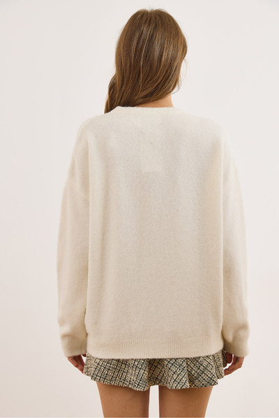 Olalook Women's White Buttoned Soft Textured Knit Sweater Kzk-19001006