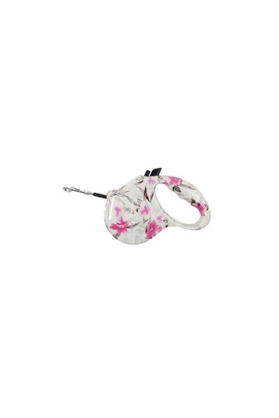 Doty Lesa retractabila PlushLeash Doty®, 5m, design creativ cu flori, alb/roz