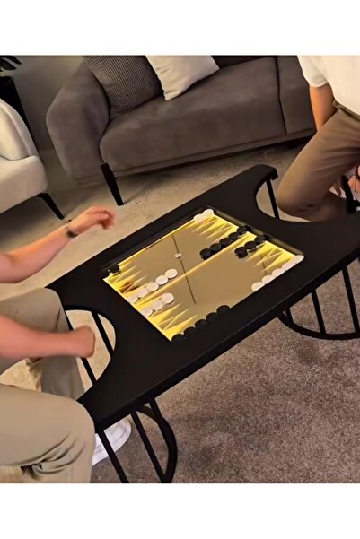 Haliloğlu Tavla Sehpası Takımı, 2 Puf ve Oyun Sehpası, Siyah