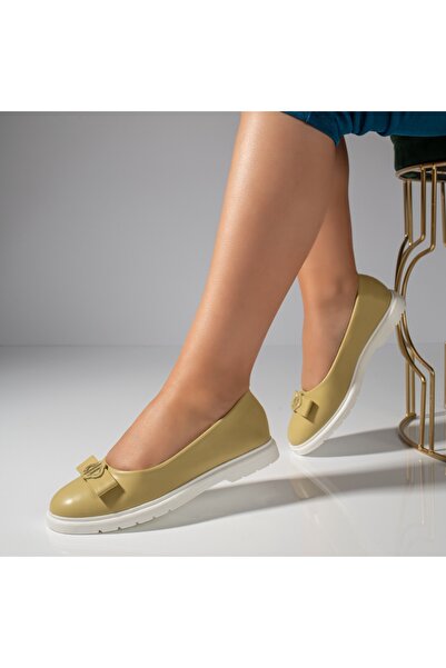 Modlet.ro Women's yellow ballerinas with bow and metallic details MOD11660