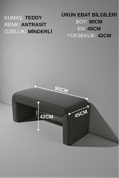 WoodyMaison BELLARA Teddy Kumaş Yatak Ucu Pufu – Modern Dikdörtgen Bench