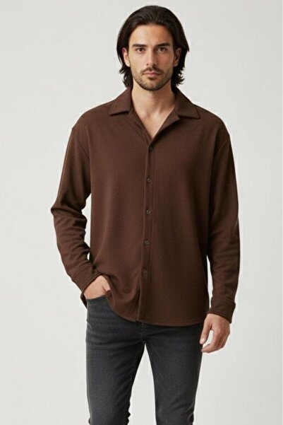 NO 601 Мъжка кафява риза от креп с прекалено голям крой