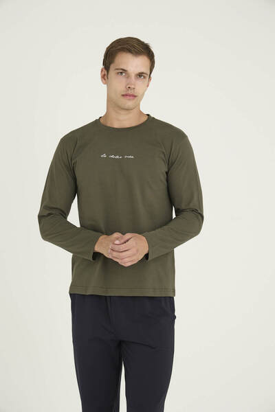 KLY 100% Cotton Men's Crew Neck Pajama Set Modern Design