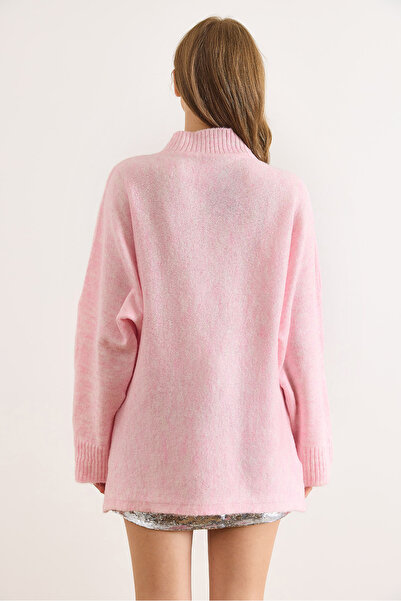 Olalook Women's Powder Stand Collar Soft Textured Washable Bat Knitwear Sweater Kzk-19001005