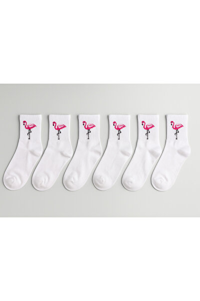 shefox 6 чифта дамски чорапи от памук и ликра с фламинго мотив