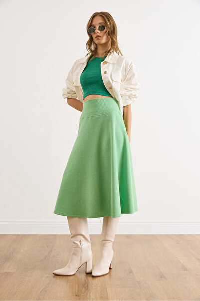 Olalook Women's Pistachio Green Waistband Thessaloniki Bell Skirt Etk-19000297