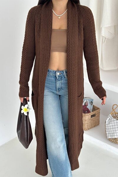 Ded COLLECTION Women's Soft Textured Pocketed Knit Below-Knee Long Knitwear C...