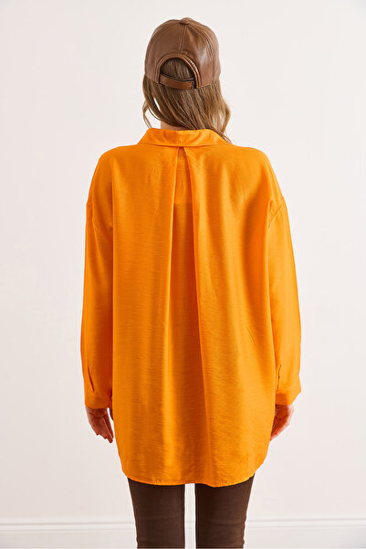 Olalook Women's Orange Pocket Oversize Javanes Shirt Gml-19001395