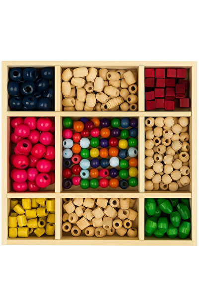 YAHO OYUNCAĞIN DOĞAL HALİ مجموعة خرز مونتيسوري خشبية كبيرة الحجم 250 قطعة - مع خيط بطول 5 أمتار كهدية