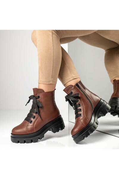 Modlet.ro Women's brown leather lace-up boots MOD12332