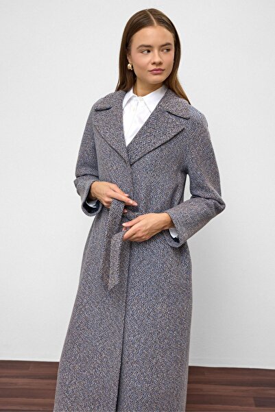 Olcay Μεσαίου μεγέθους παλτό με μοτίβο ψαροκόκαλο με κλείσιμο με κουμπωτά INDIGO 3035